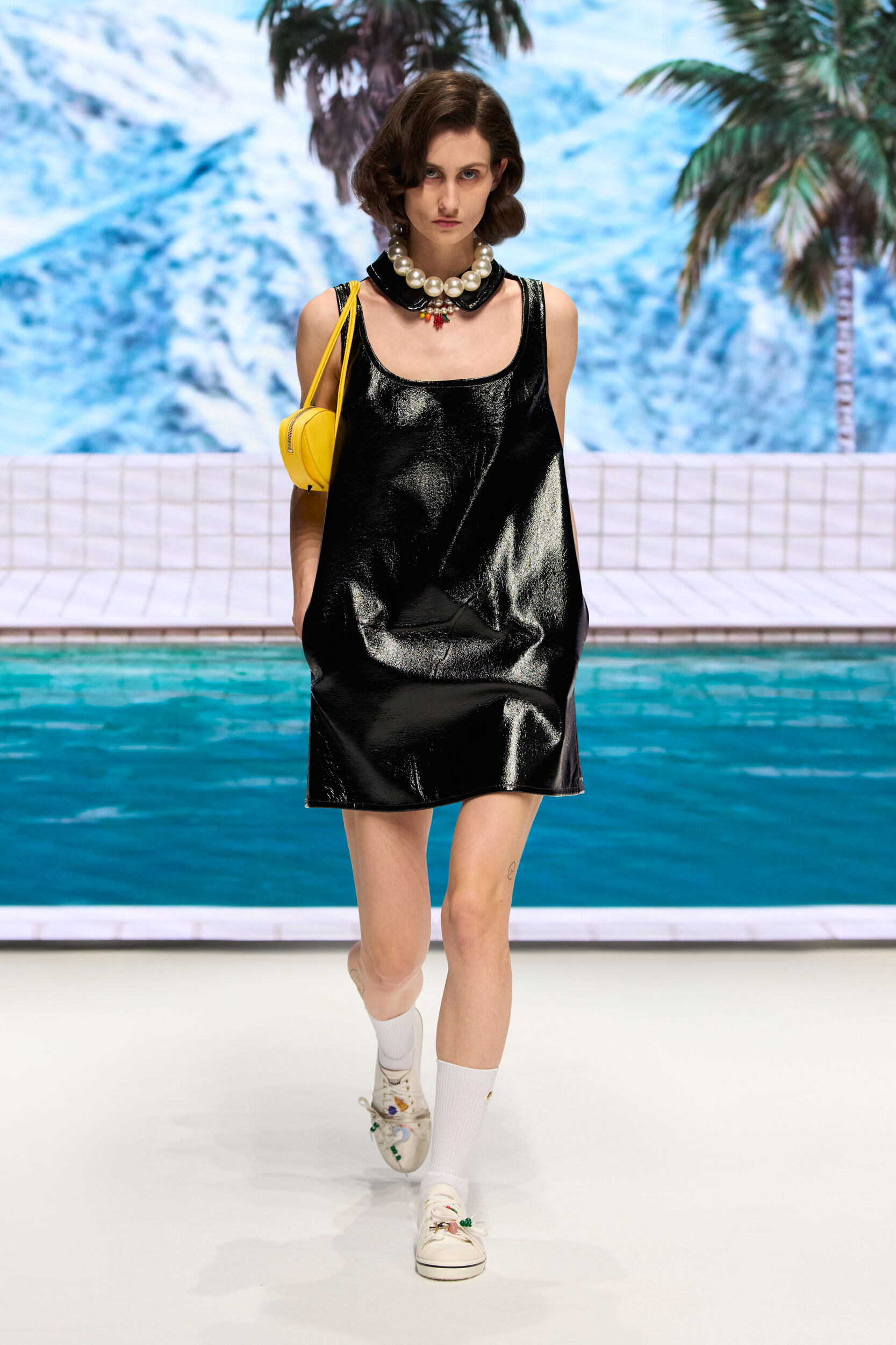 Collar Cutout Vinyl Mini Dress Black